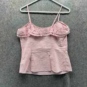 Vineyard Vines Top Women 8 Pink White Striped Seersucker Ruffle Sleeveless